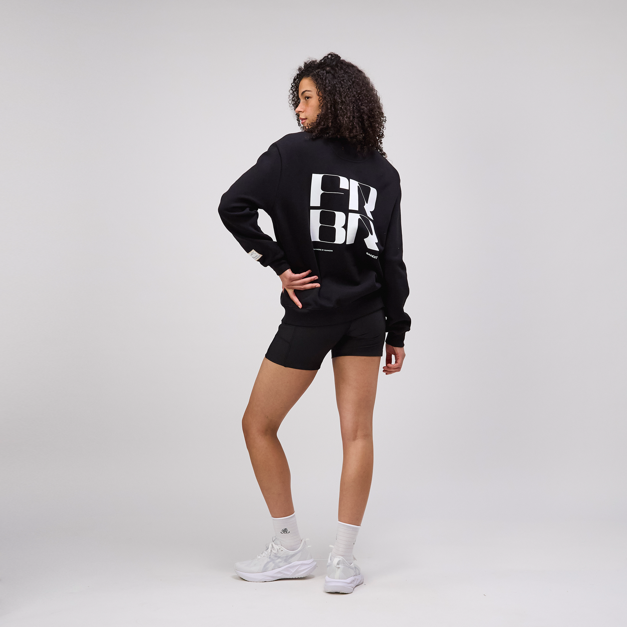 Cotton Fleece Abstract Grid Crewneck - Unisex, Black