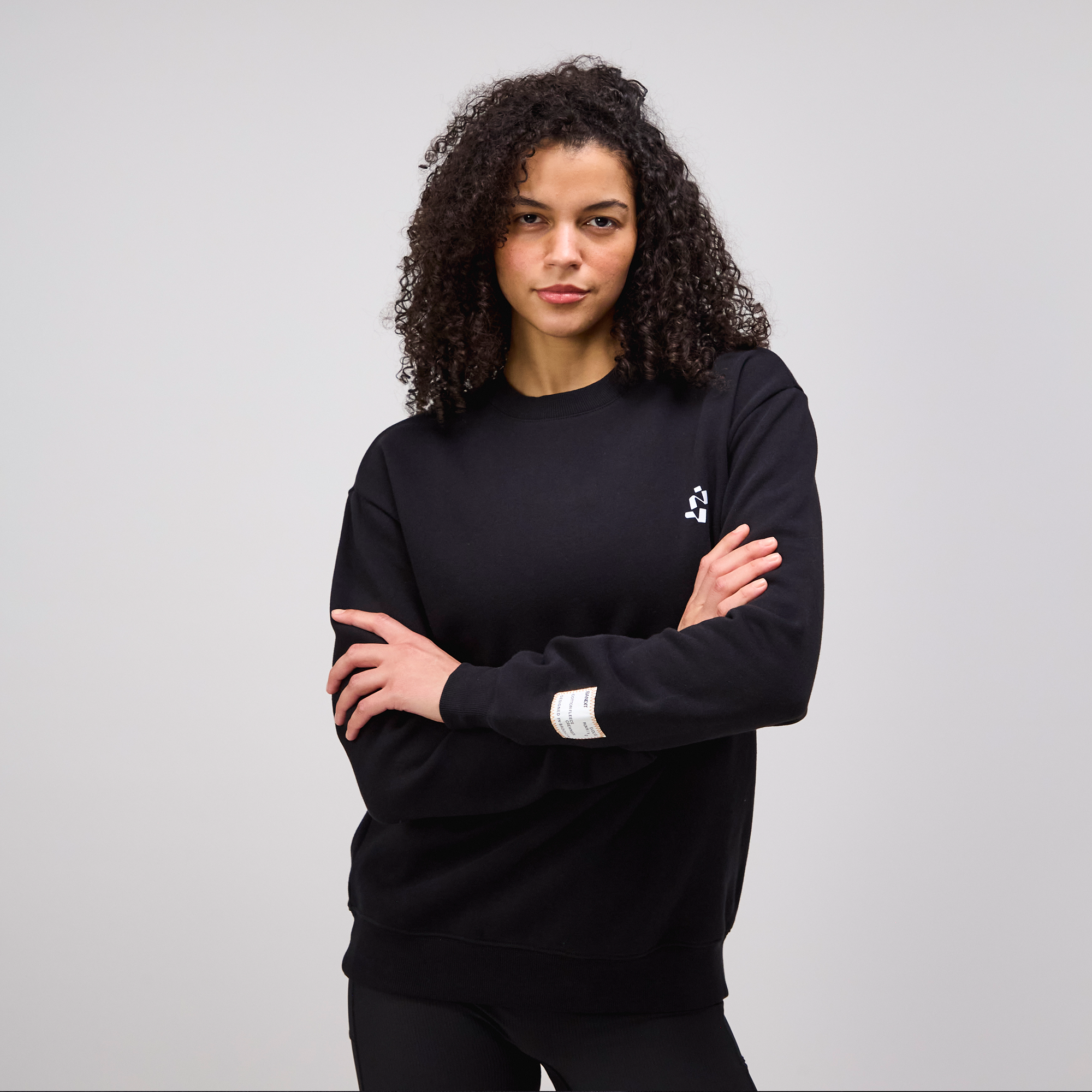 Cotton Fleece Abstract Grid Crewneck - Unisex, Black