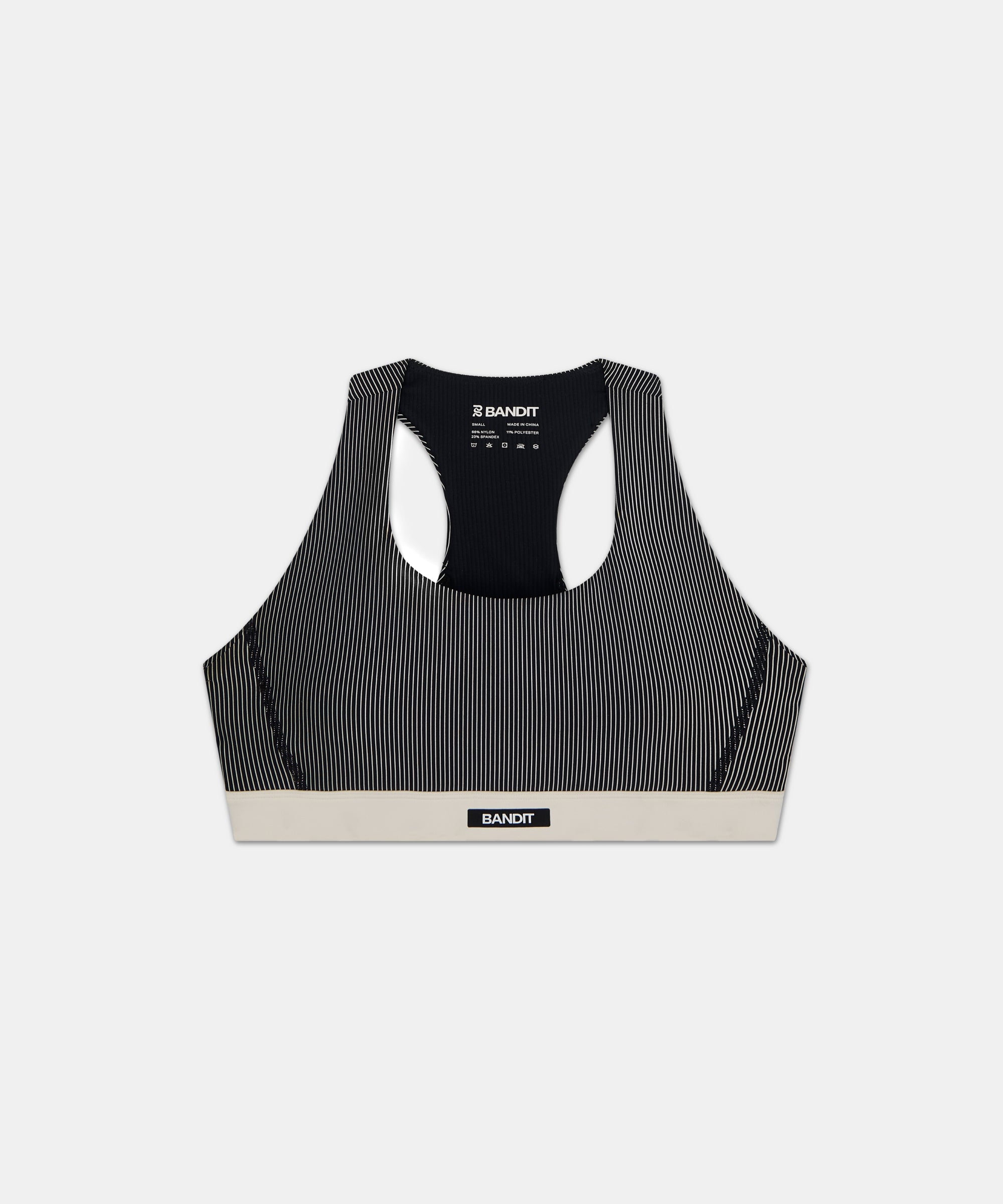 Striped Cadence™ Run Bra - Black with Chalk