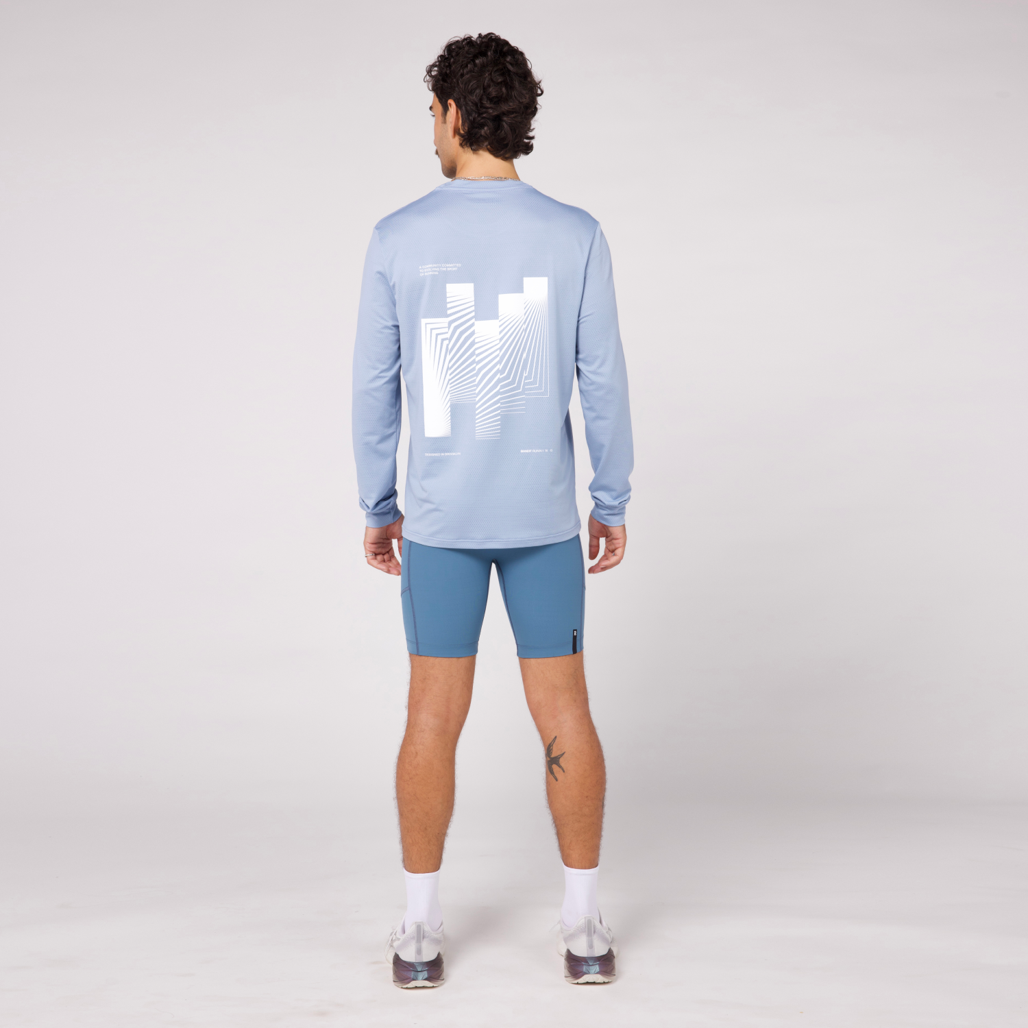 Micromesh™ "Geometry" Long Sleeve Tee - Unisex, Smokey Blue
