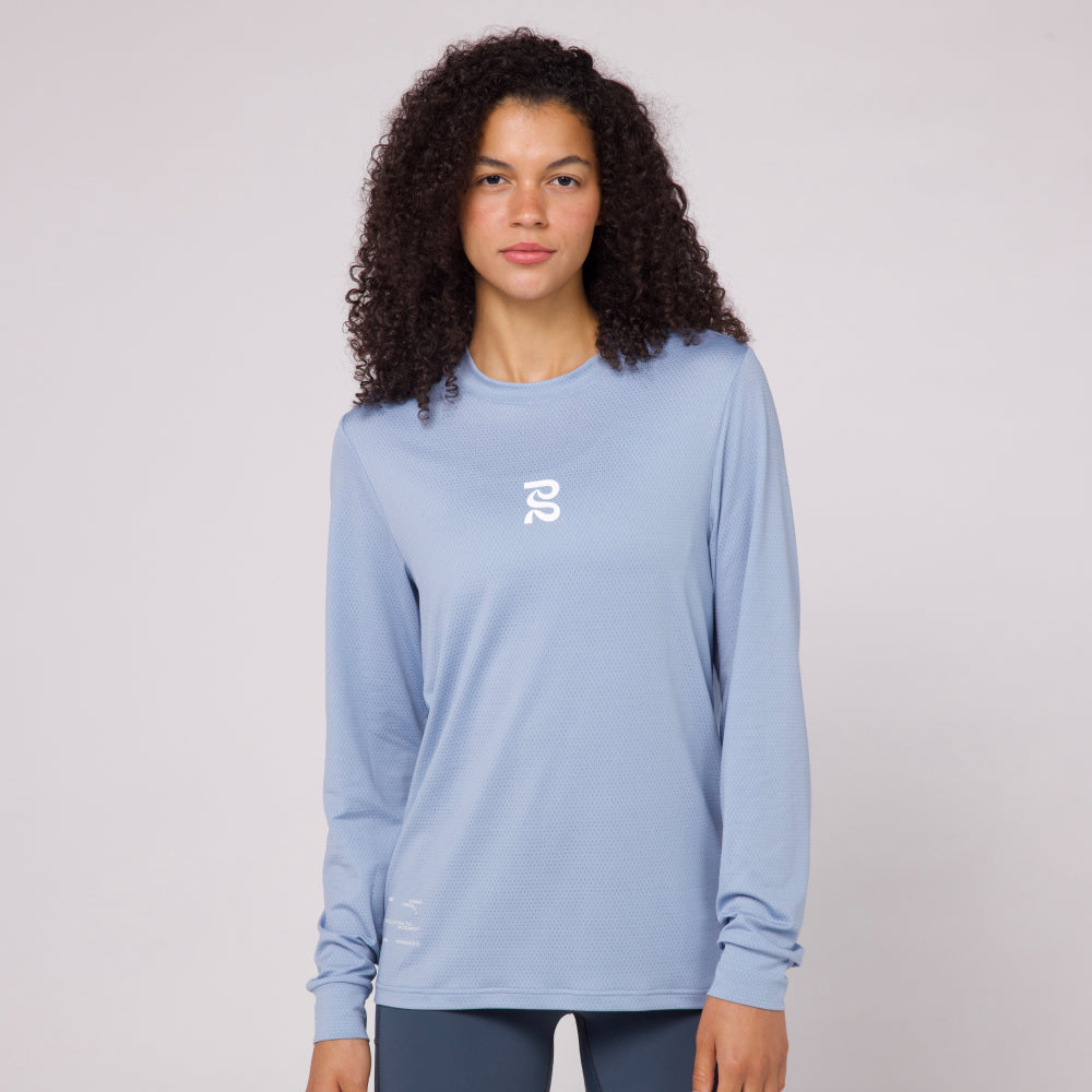 Micromesh™ "Geometry" Long Sleeve Tee - Unisex, Smokey Blue