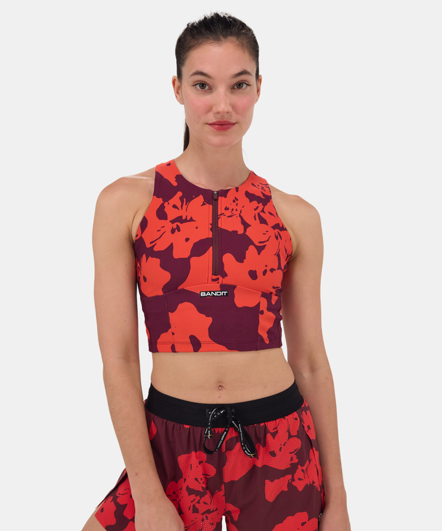 Cadence™ Zip Front Race Crop - Fleura, Fig / Intense Red