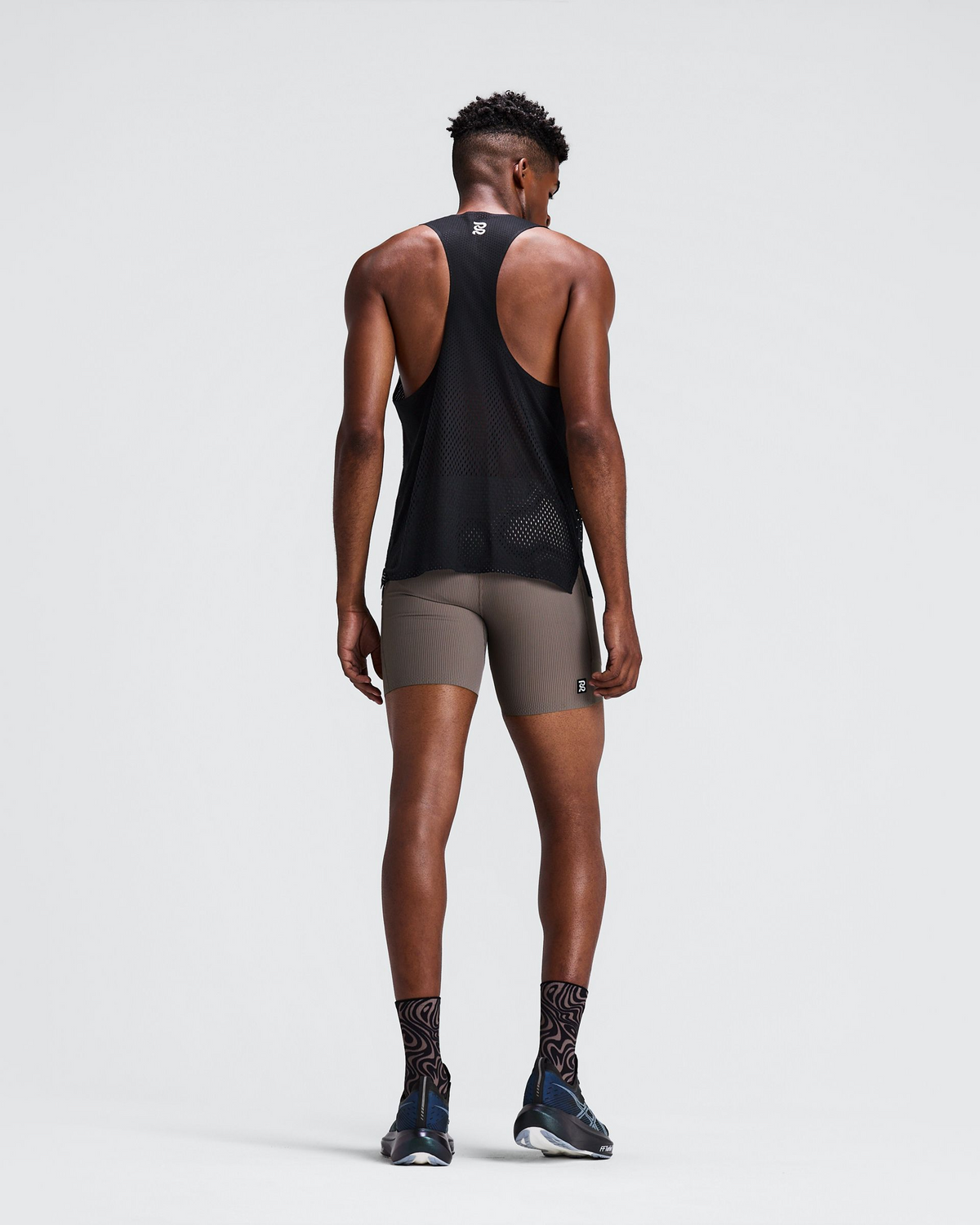 Bandit Men Striped Cadence Quarter Tights Concrete Taupe Cocoa Stripe 8