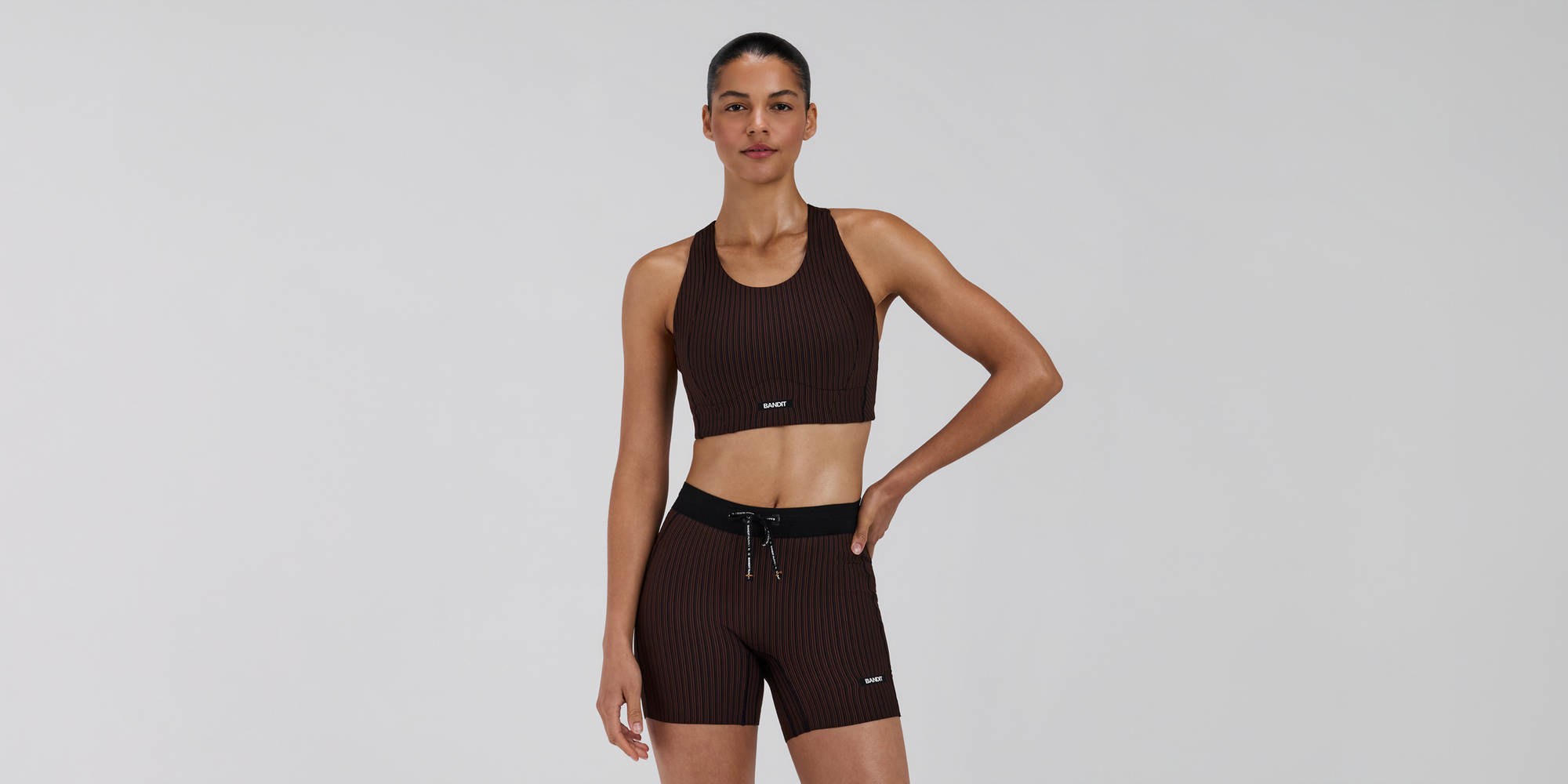 Women's Striped Cadence™ Longline Bra - Cacao / Black
