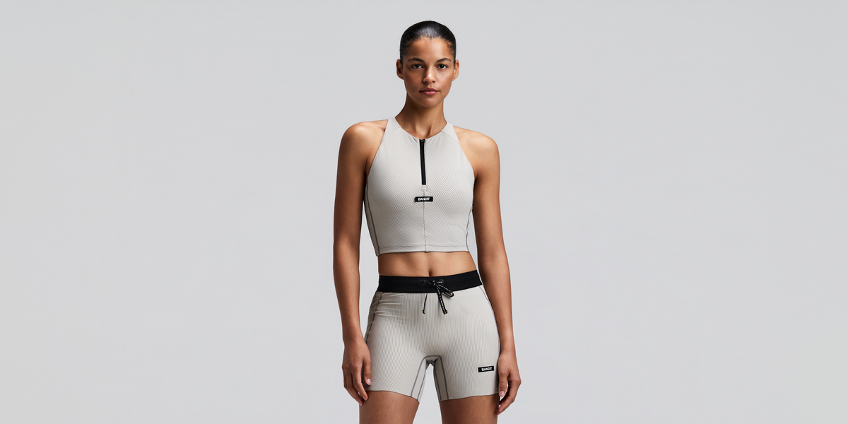 Women's Striped Cadence™ Zip Front Race Crop - Plaster / Slate
