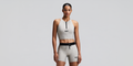 Thumbnail of Women's Striped Cadence™ Zip Front Race Crop - Plaster / Slate