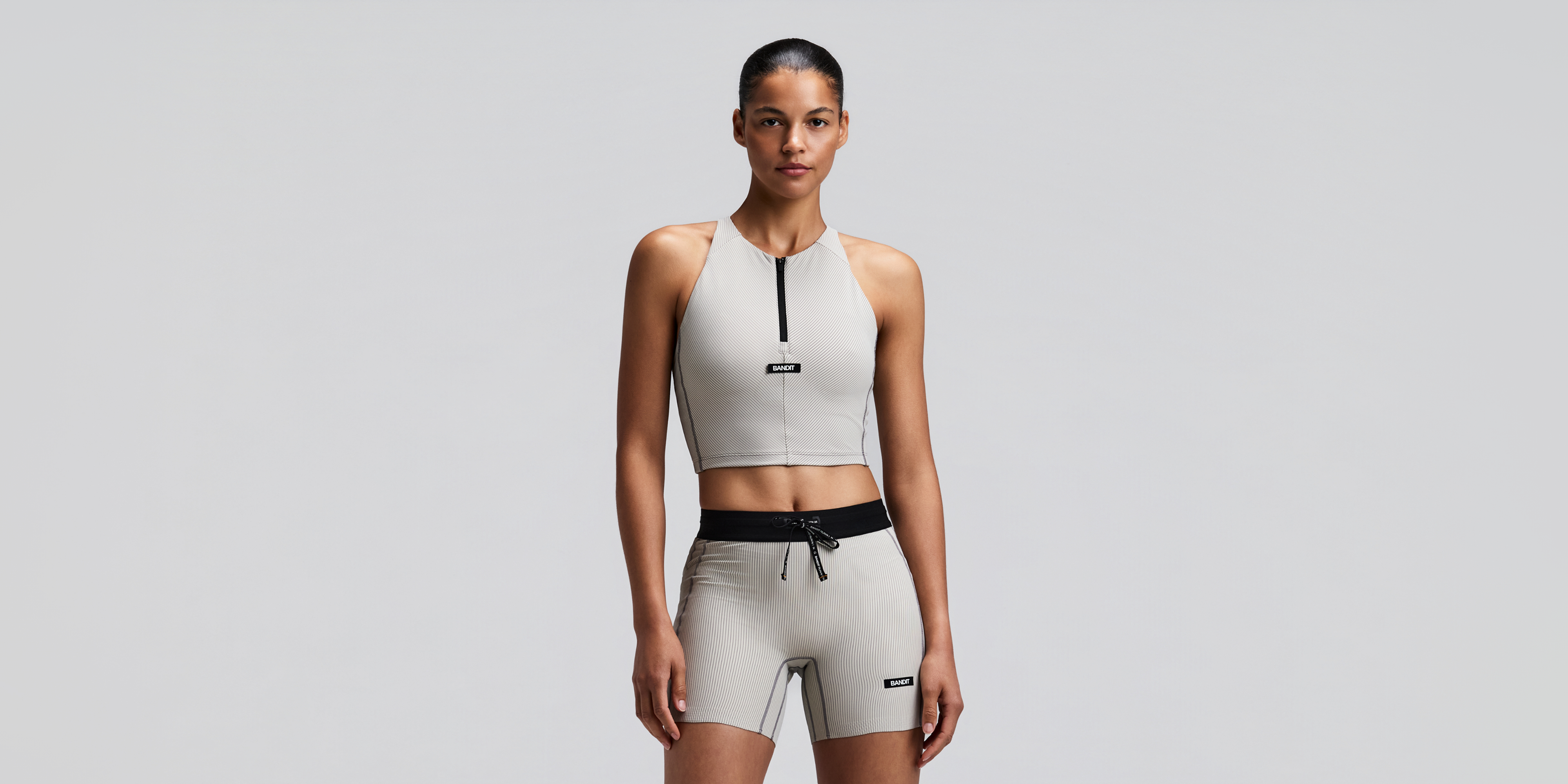 Women's Striped Cadence™ Zip Front Race Crop - Plaster / Slate