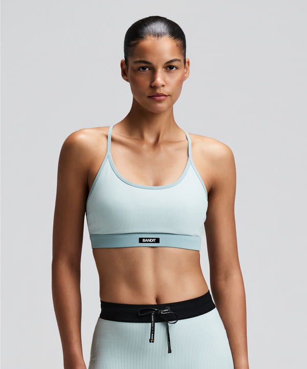 Women's Striped Cadence™ Strappy Run Bra - Mist / Lagoon