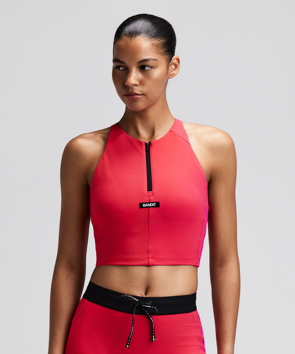Women's Striped Cadence™ Zip Front Race Crop - Poppy / Azalea