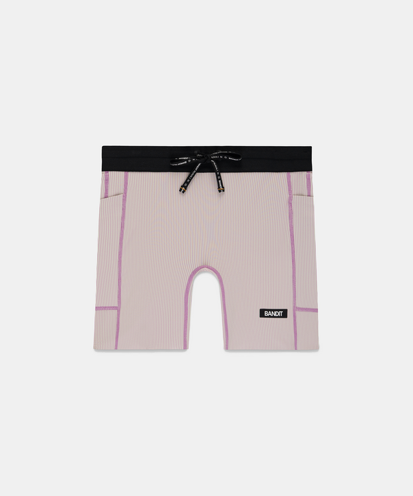 Women's Striped Cadence™ 5" Compression Shorts - Plaster / Orchid