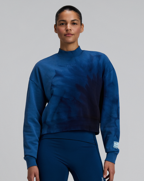 Women's Cropmock Pullover - Aegean Blue Wave Print