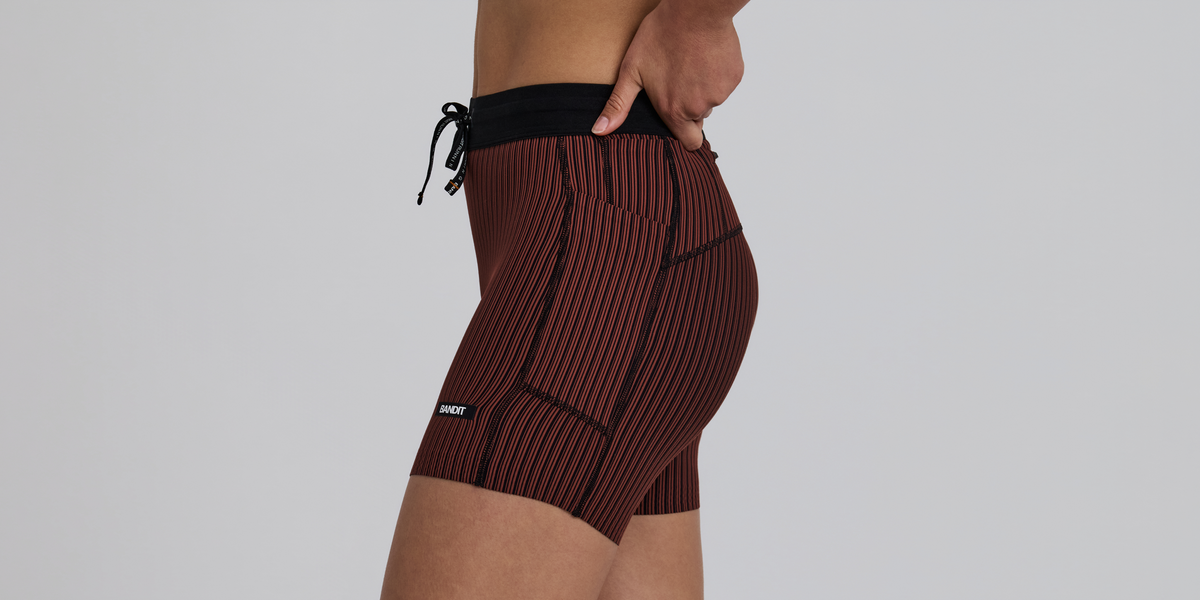 Women's Striped Cadence™ 5" Compression Shorts - Mahogany / Black
