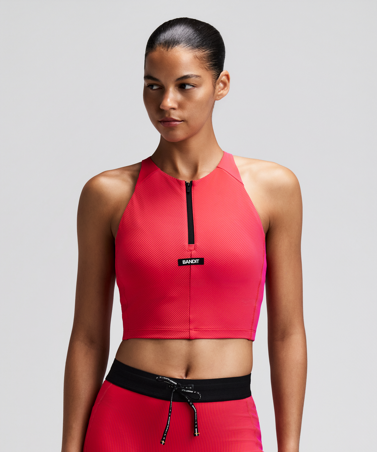 Women's Striped Cadence™ Zip Front Race Crop - Poppy / Azalea