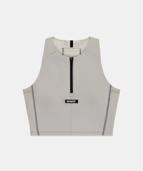 Women's Striped Cadence™ Zip Front Race Crop - Plaster / Slate
