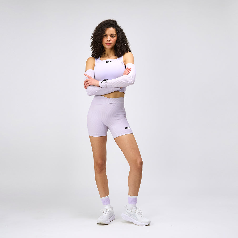 Striped Cadence™ Crossover 5" Women's Compression Shorts - Light Thistle