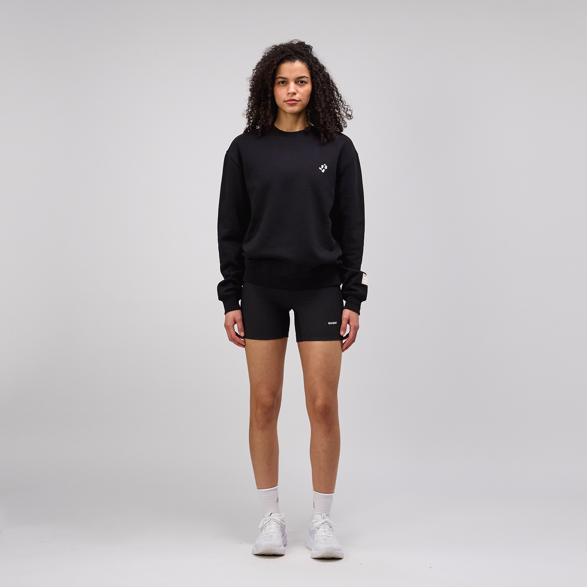Cotton Fleece Abstract Grid Crewneck - Unisex, Black