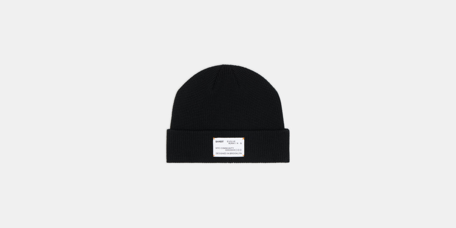 Waffle Patch Beanie - Black