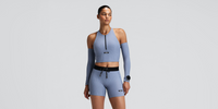 Thumbnail of Women's Striped Cadence™ Zip Front T-Back Race Crop - Steel Horizon / Pavilion Blue
