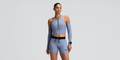 Thumbnail of Women's Striped Cadence™ Zip Front T-Back Race Crop - Steel Horizon / Pavilion Blue