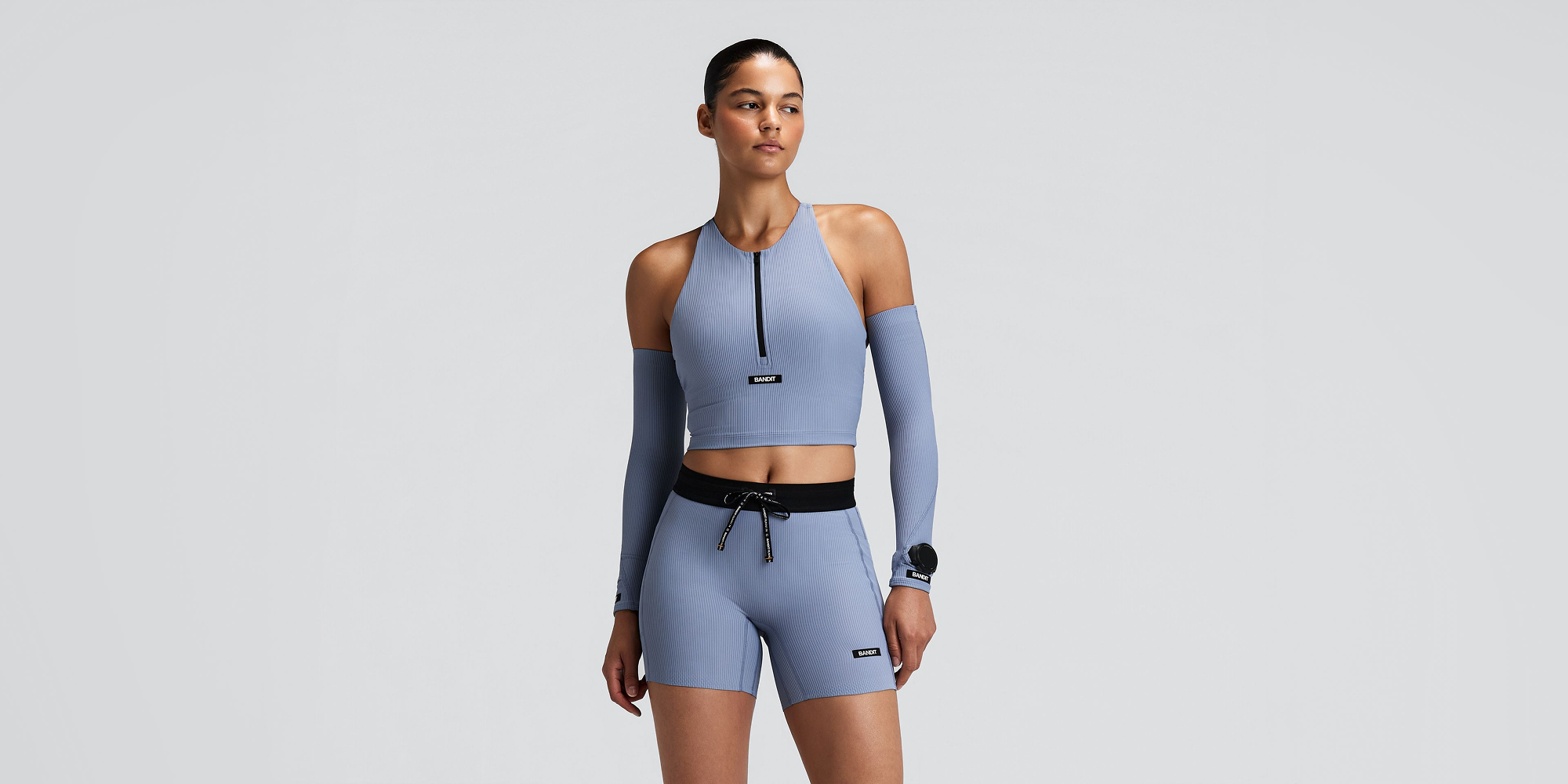 Women's Striped Cadence™ Zip Front T-Back Race Crop - Steel Horizon / Pavilion Blue