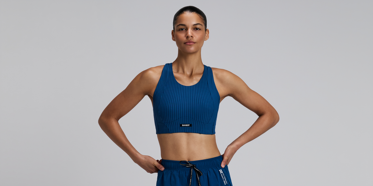 Women's Striped Cadence™ Longline Bra - Ink Blue / Aegean