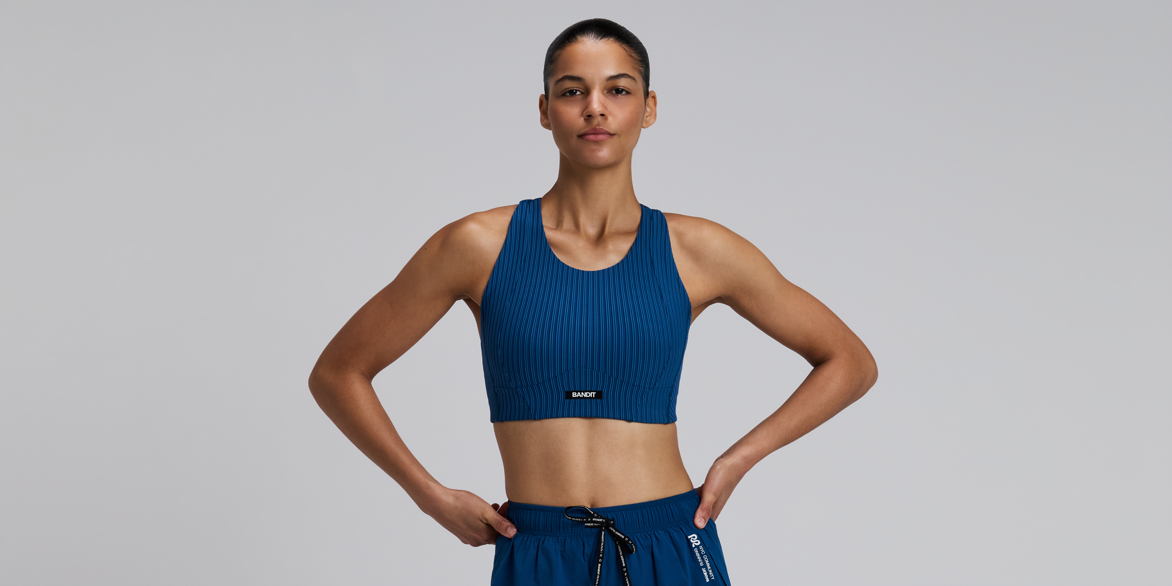 Women's Striped Cadence™ Longline Bra - Ink Blue / Aegean