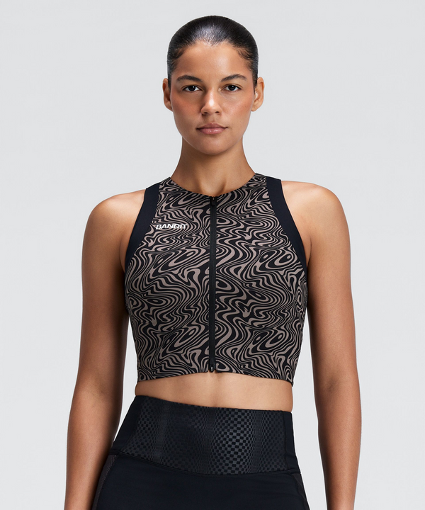 Women's Adapto™ 2-Way Zip Race Crop - Melted Marble Cocoa / Black