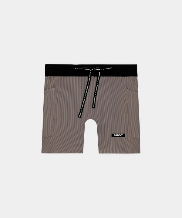 Women's Striped Cadence™ 5" Compression Shorts - Concrete Taupe / Cocoa