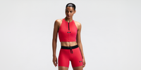 Thumbnail of Women's Striped Cadence™ Zip Front Race Crop - Poppy / Azalea