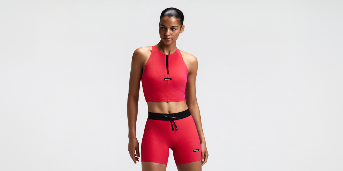 Women's Striped Cadence™ Zip Front Race Crop - Poppy / Azalea