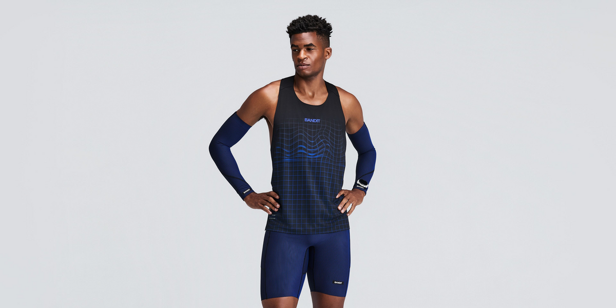Striped Cadence™ Compression Sleeves - Black / Bauhaus Blue