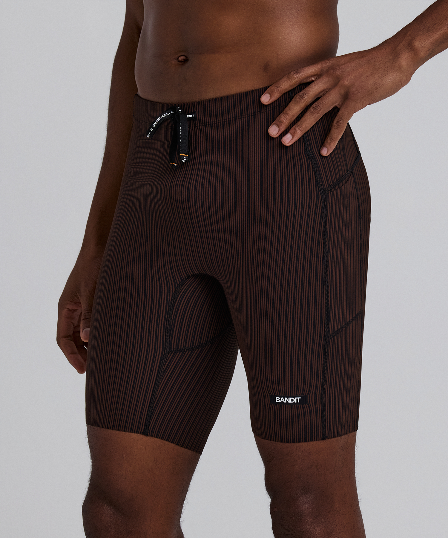 Men's Striped Cadence™ 7 Pocket Lined Half Tights - Cacao / Black