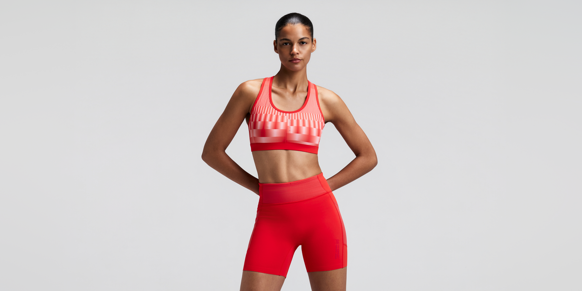 Women's Vanisher™ Reverso™ Scoop Neck Run Bra - Growing Grid - Poppy