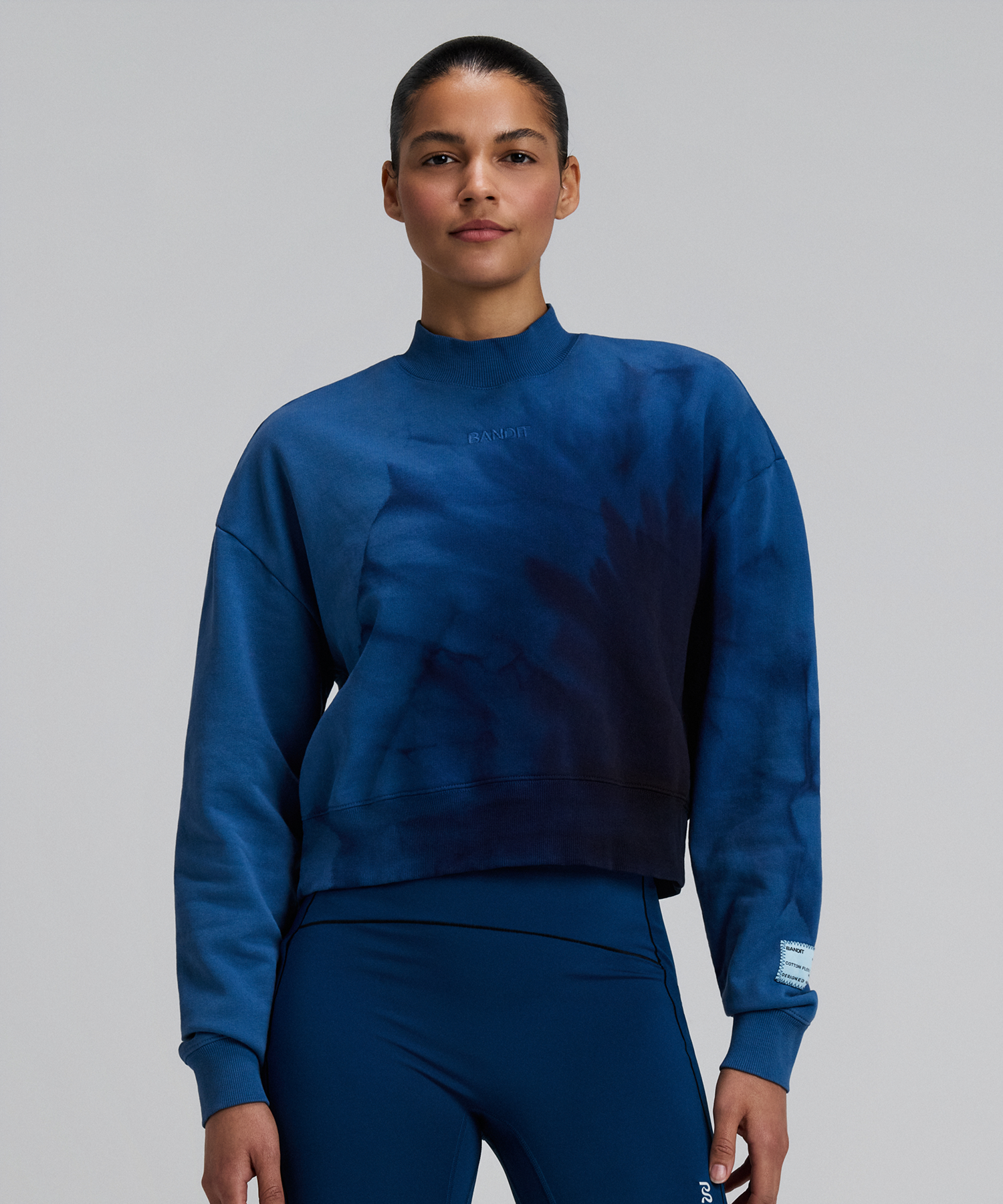 Women's Cropmock Pullover - Aegean Blue Wave Print