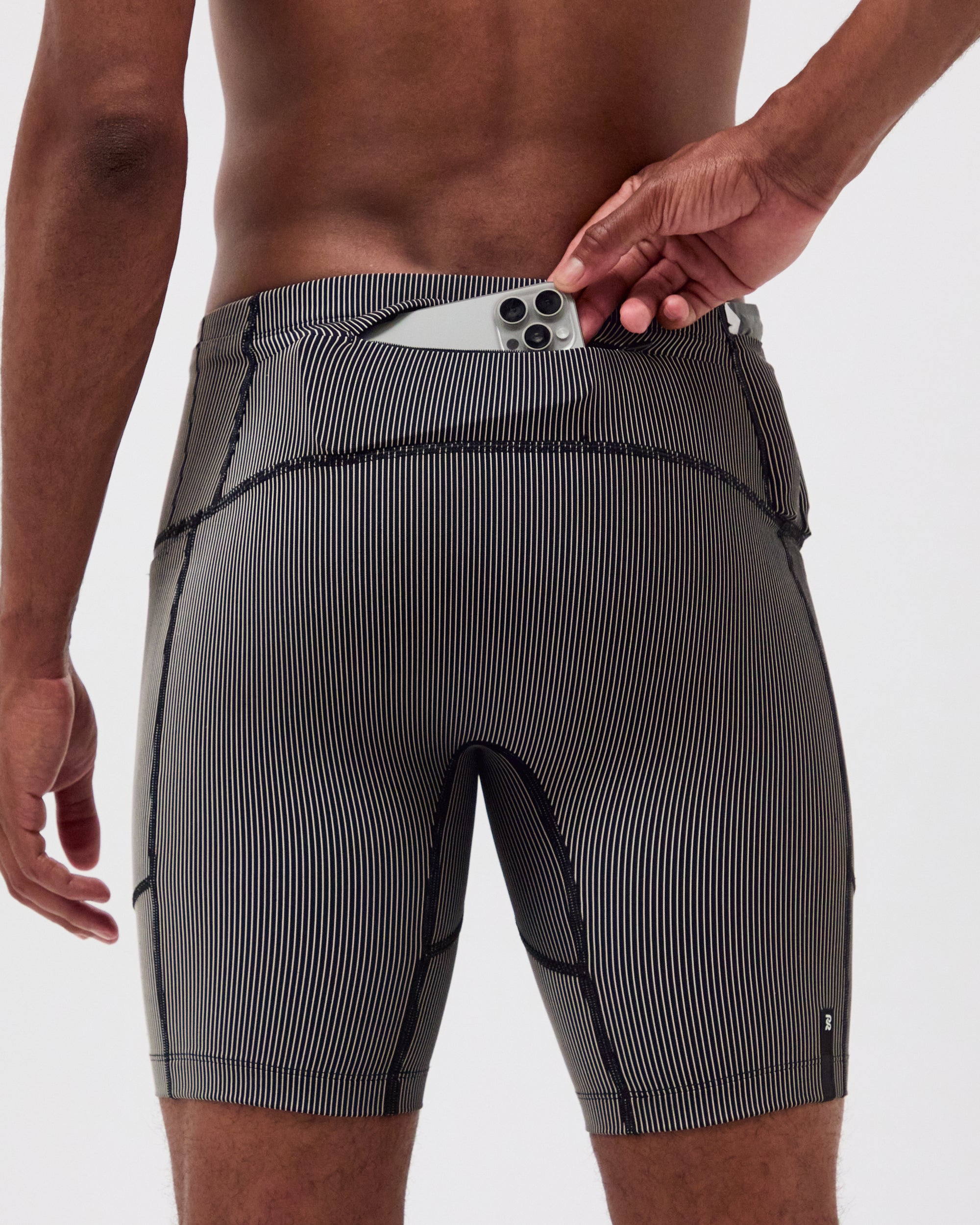 Striped Cadence™ 7 Pocket Half Tights - Black with Chalk