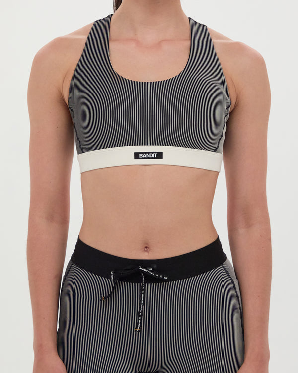 Striped Cadence™ Run Bra - Black with Chalk