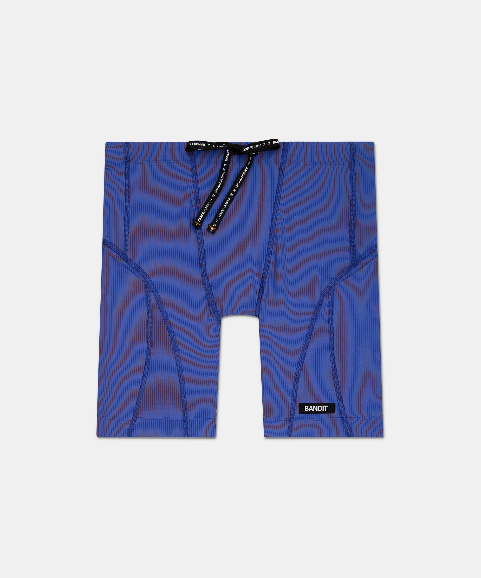 Striped Cadence™ 7 Pocket Quarter Tights - Deep Peri Blue with Rust