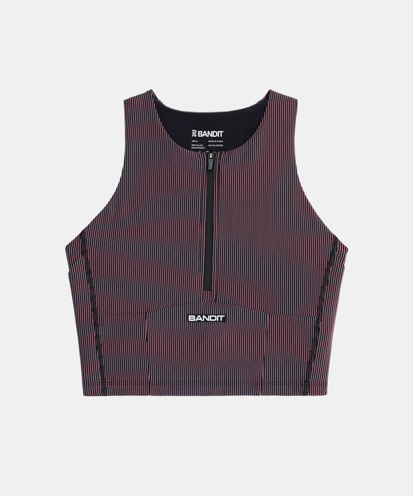 Striped Cadence™ Zip Front Race Crop - Black / Mauve