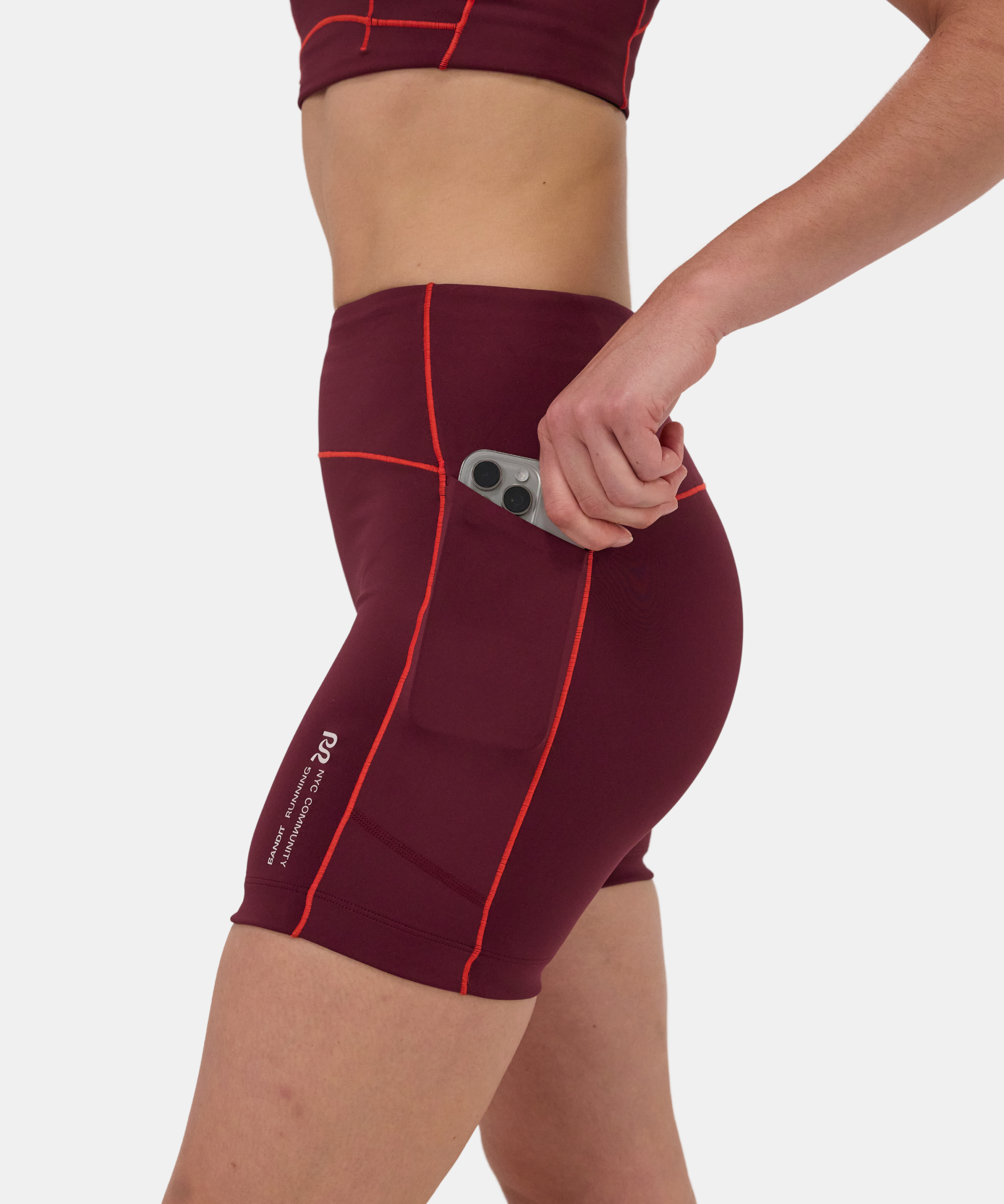 Stamina™ 5" Pop Stitch™ High Waist Compression Short - Fig / Intense Red