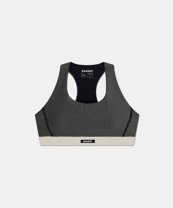 Striped Cadence™ Run Bra - Black with Chalk