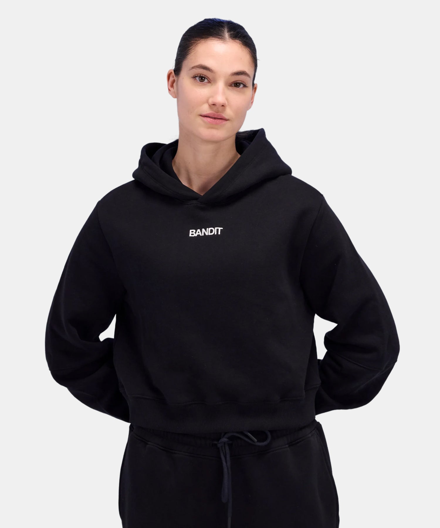 Women's Stitch Logo Cropped Hoodie - Black