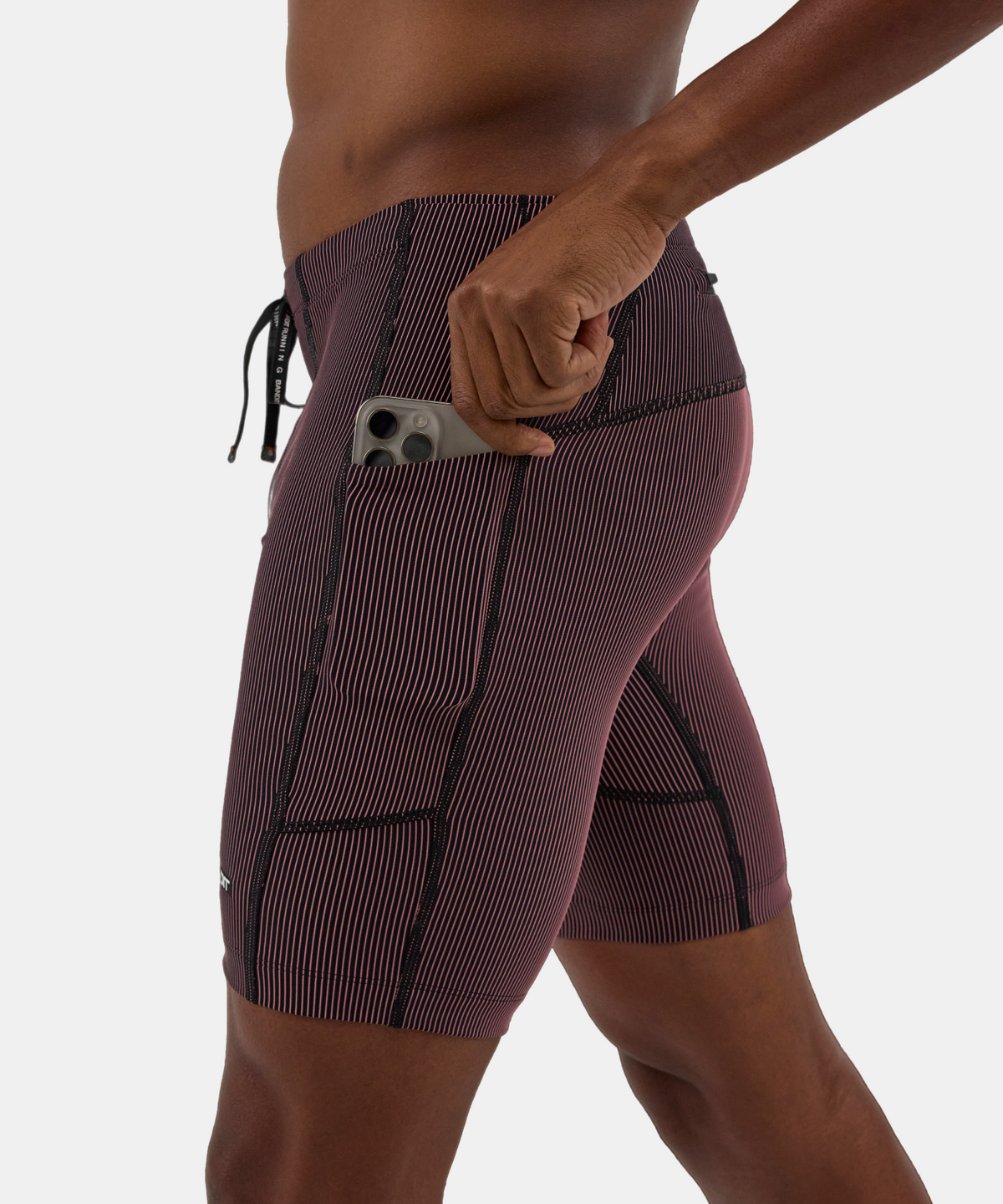 Striped Cadence™ 7 Pocket Half Tights - Black / Mauve