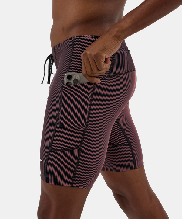 Striped Cadence™ 7 Pocket Half Tights - Black / Mauve