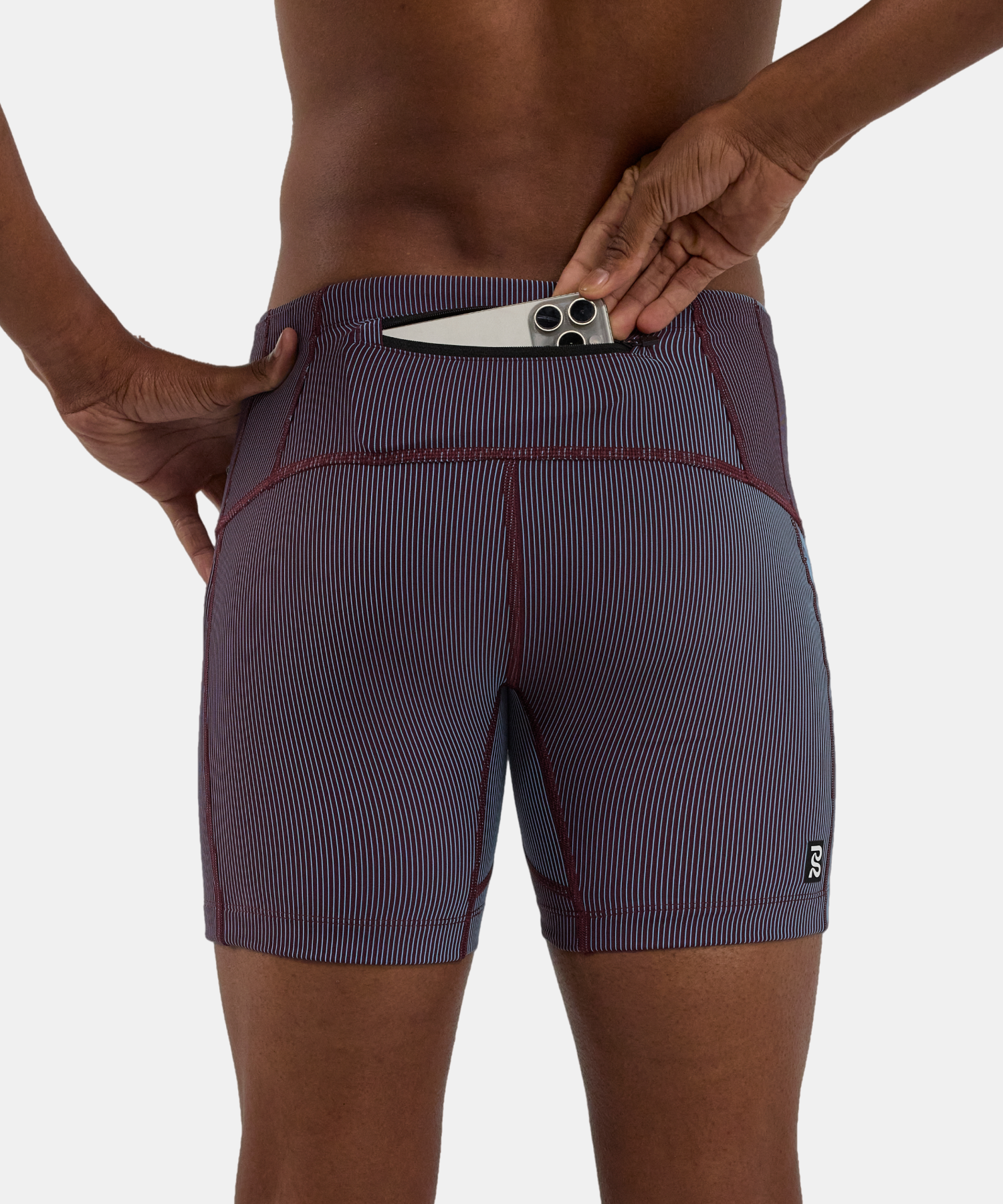 Striped Cadence™ 7 Pocket Quarter Tights - Fig / Vintage Blue