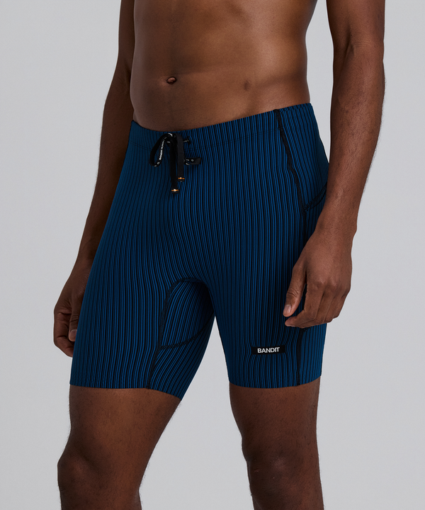 Men's Striped Cadence™ 7 Pocket Lined Quarter Tights - Ink Blue / Black