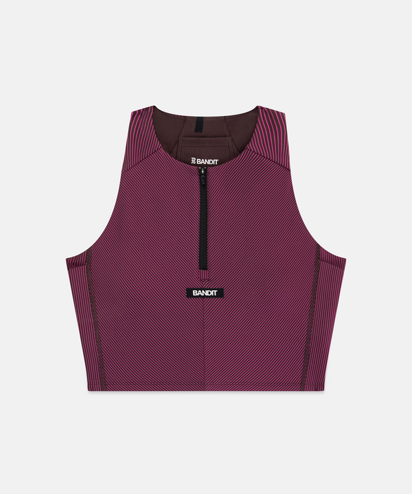 Women's Striped Cadence™ Zip Front Race Crop - Espresso / Azalea
