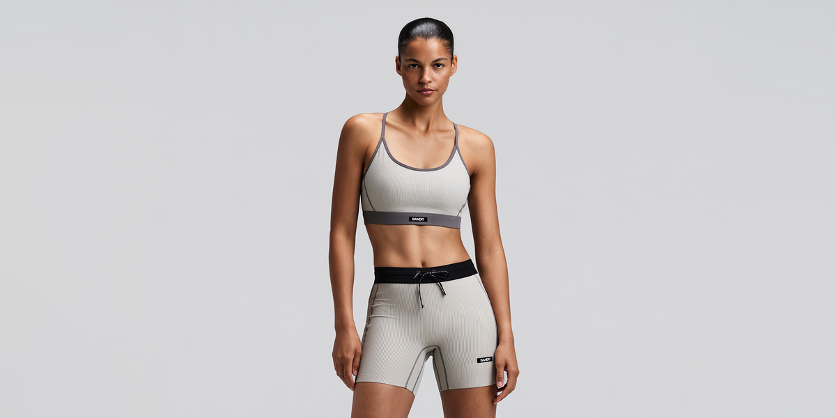 Women's Striped Cadence™ Strappy Run Bra - Plaster / Slate