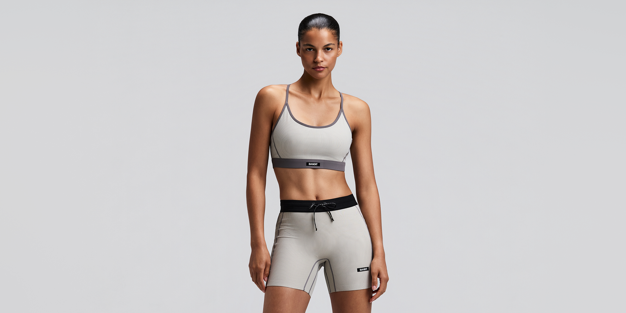 Women's Striped Cadence™ Strappy Run Bra - Plaster / Slate