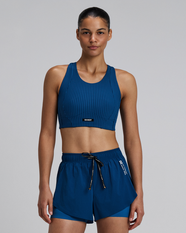 Women's Striped Cadence™ Longline Bra - Ink Blue / Aegean