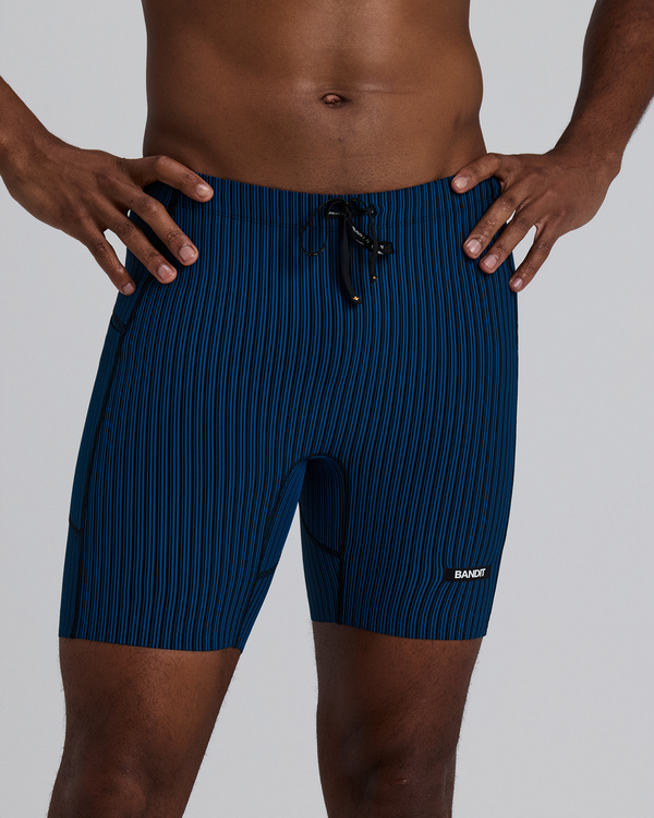 Men's Striped Cadence™ 7 Pocket Lined Quarter Tights - Ink Blue / Black
